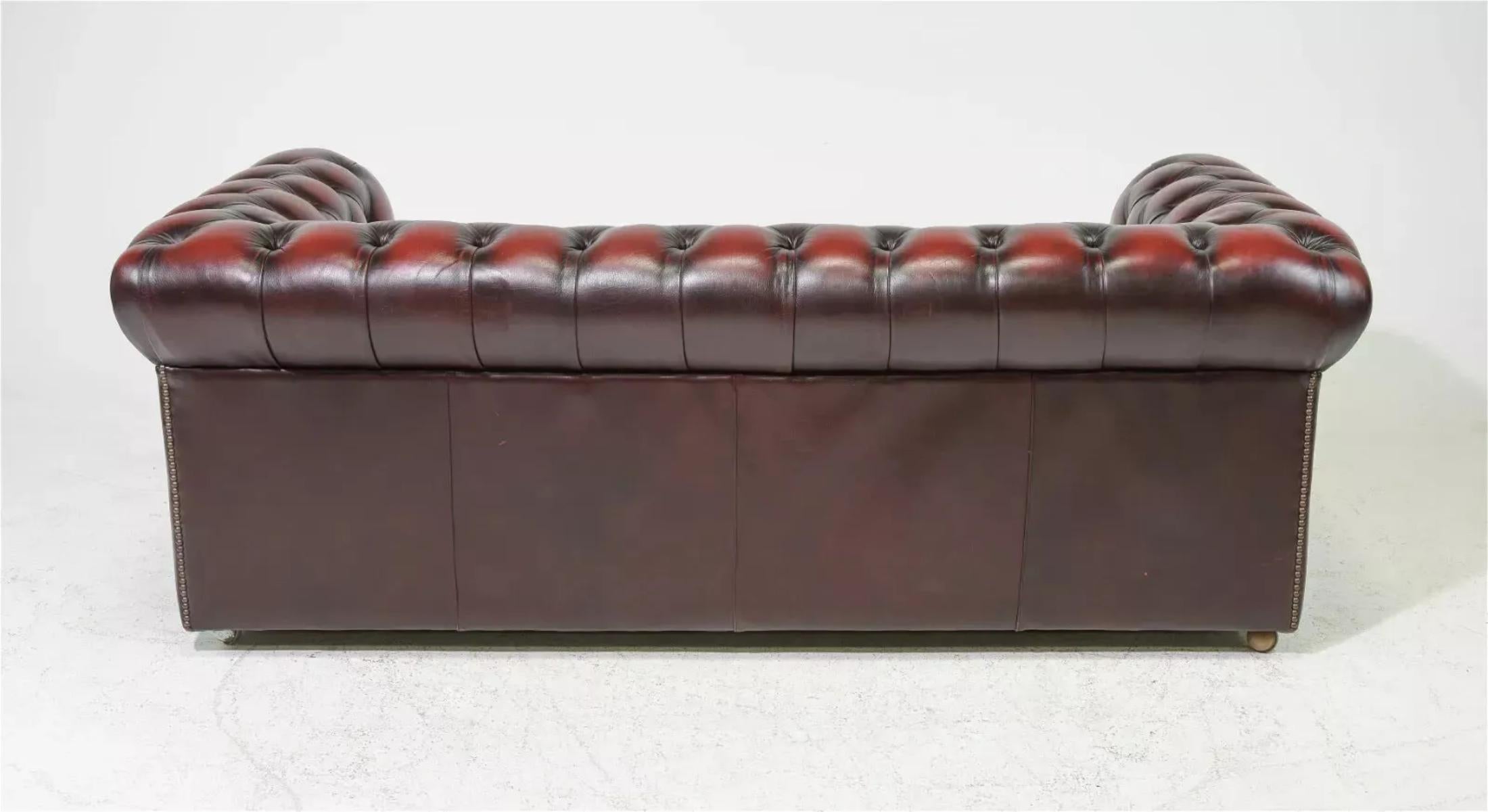 Gorgeous Sofa, Chesterfield, British, Red Leather, Button Tufted, 3- Seater, from England!!

Add a touch of classic luxury to your living room with this stunning red leather Chesterfield sofa. Handcrafted in England, this 3-seater sofa boasts a