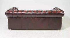British, Red Leather, Button Tufted, 3- Seater, From England, Chesterfield Sofa!