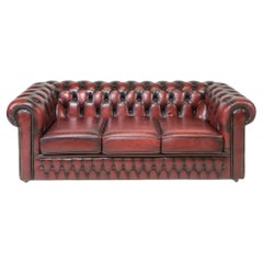 British, Red Leather, Button Tufted, 3- Seater, From England, Chesterfield Sofa!