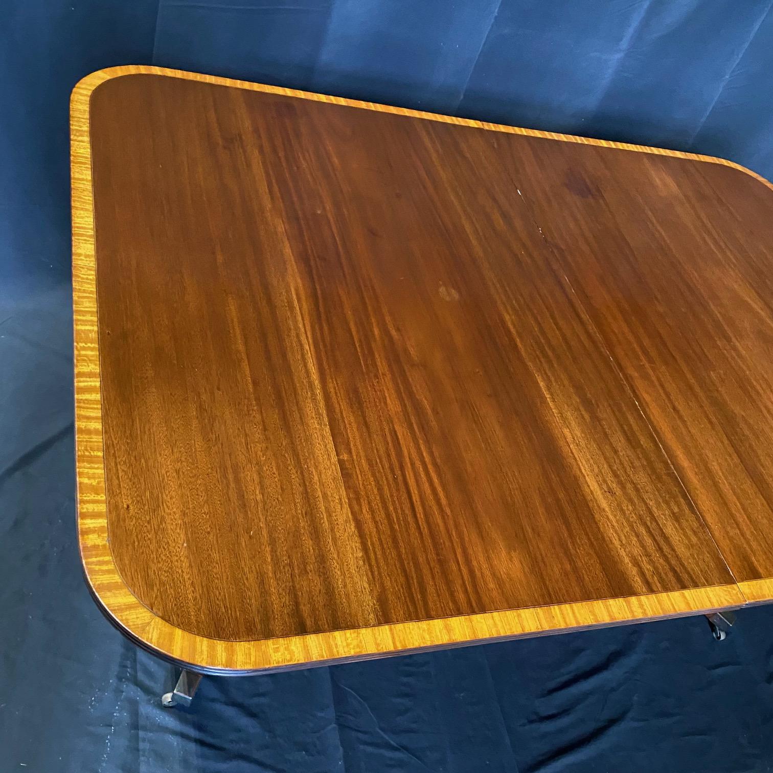 British Regency Duncan Phyfe Style Mahogany Double Pedestal Dining Table For Sale 5