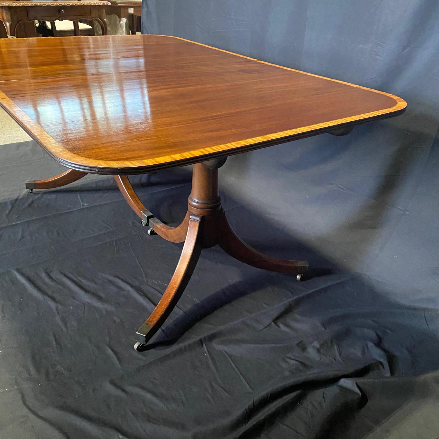 British Regency Duncan Phyfe Style Mahogany Double Pedestal Dining Table For Sale 2