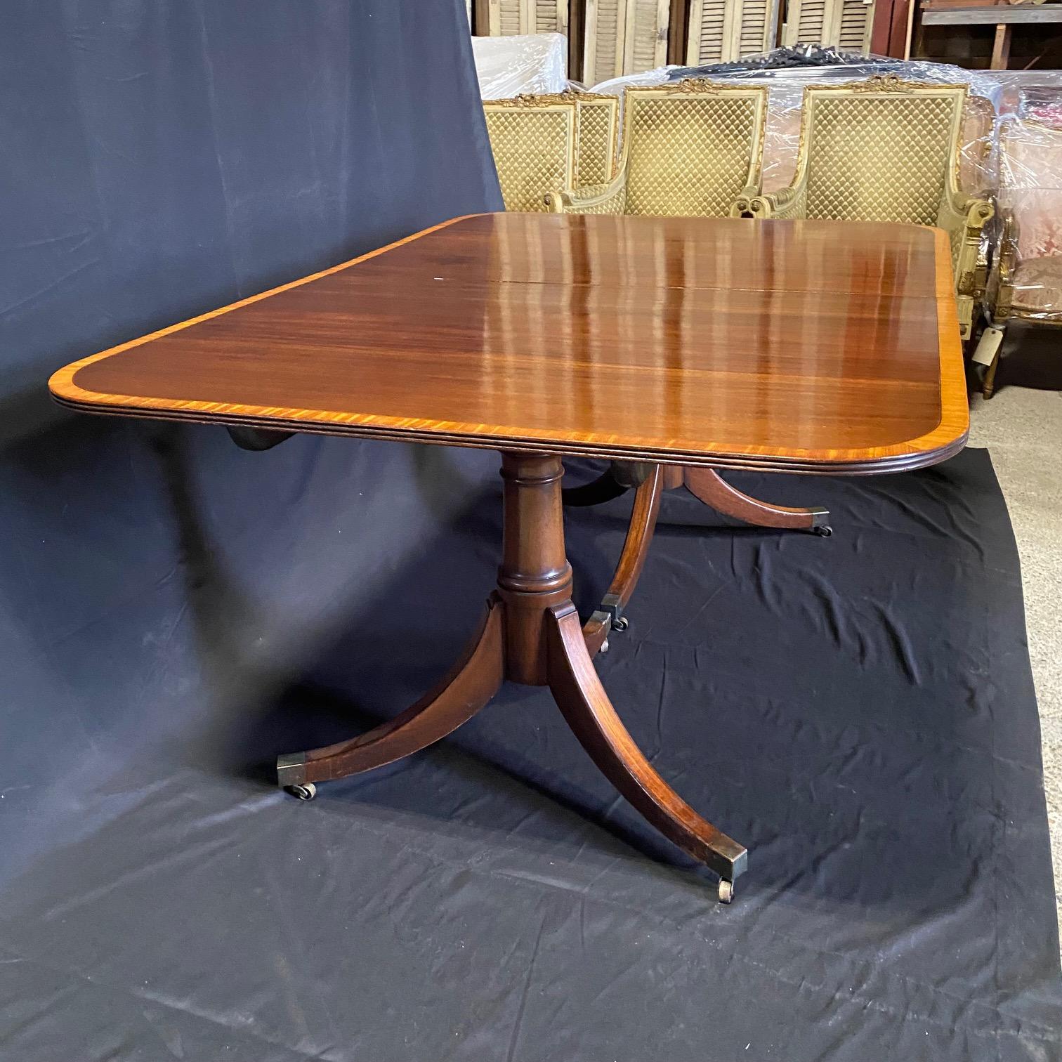 British Regency Duncan Phyfe Style Mahogany Double Pedestal Dining Table For Sale 3