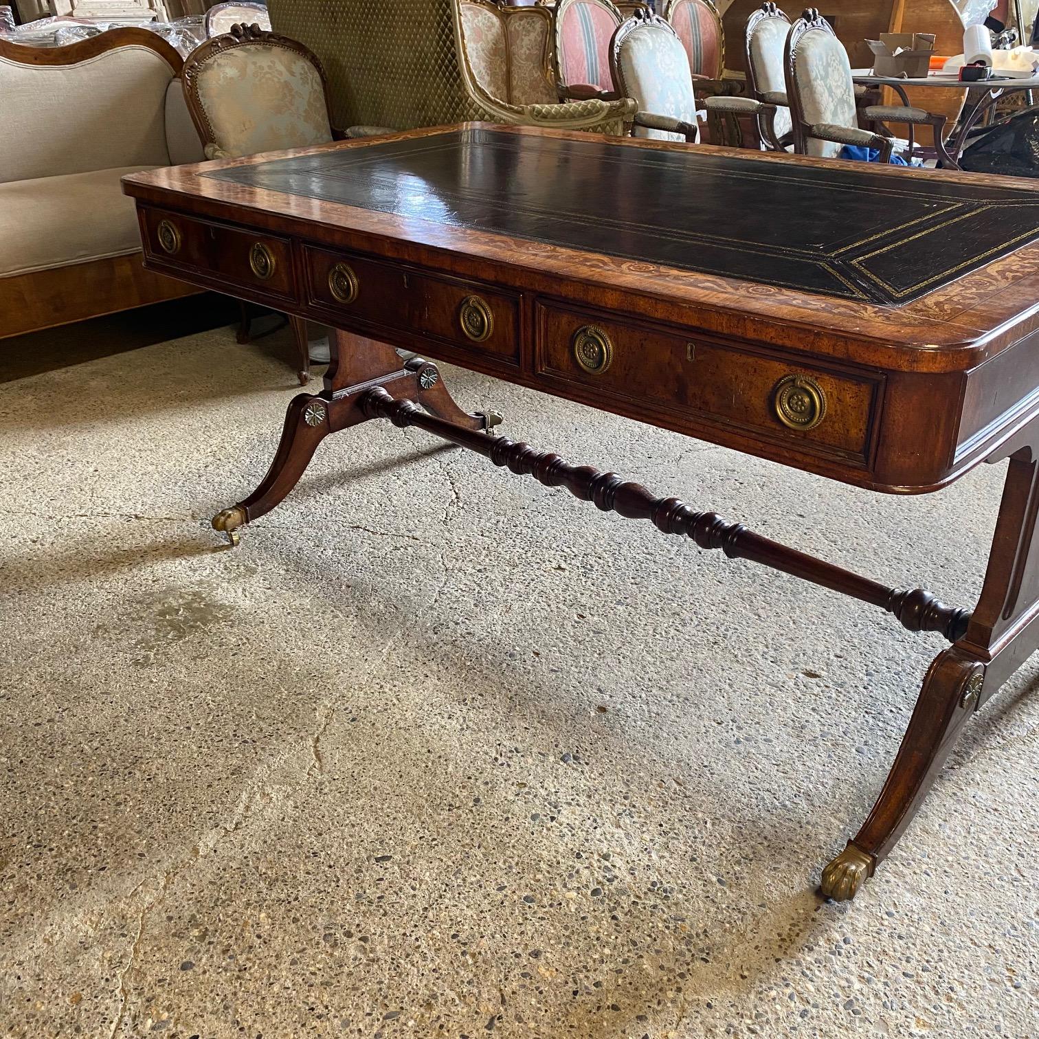 British Regency Style Maitland Smith Mahogany Partners Two Sided Desk 5