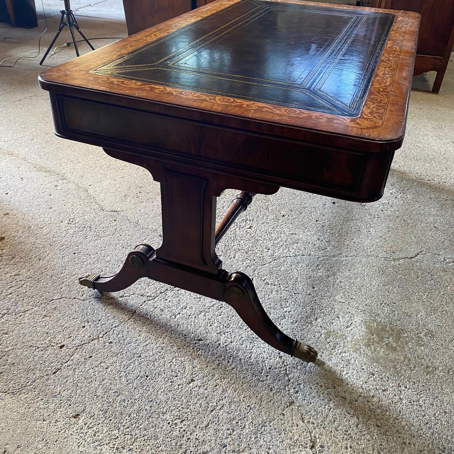 British Regency Style Maitland Smith Mahogany Partners Two Sided Desk 6