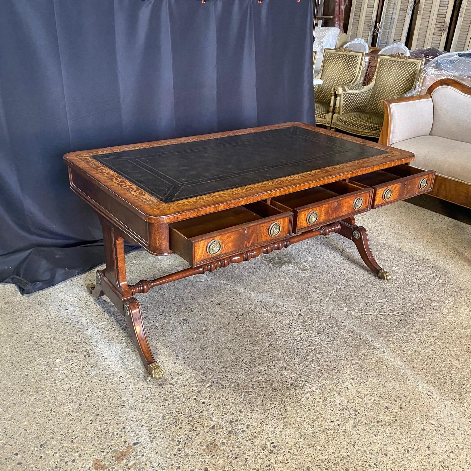 British Regency Style Maitland Smith Mahogany Partners Two Sided Desk 7