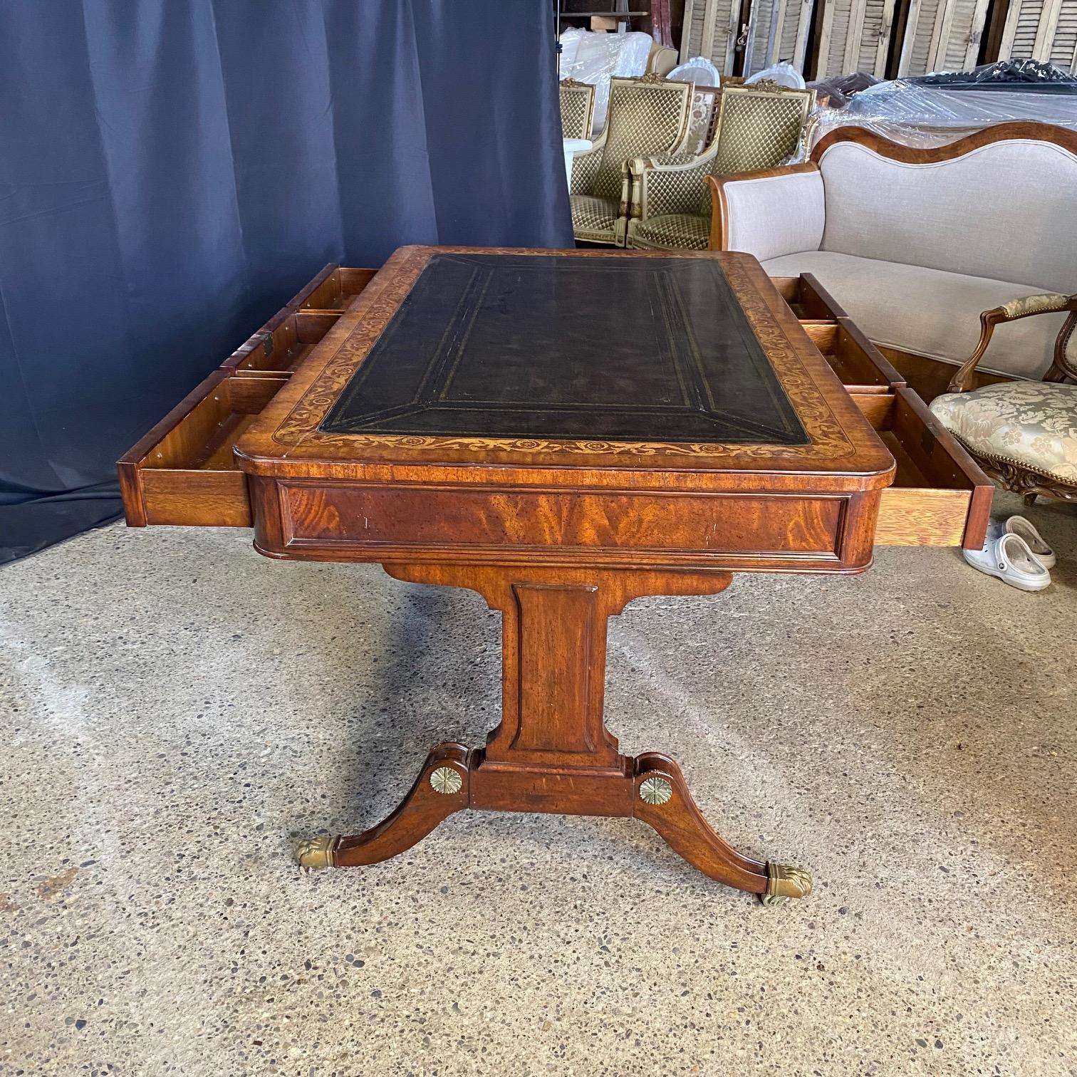 British Regency Style Maitland Smith Mahogany Partners Two Sided Desk 8