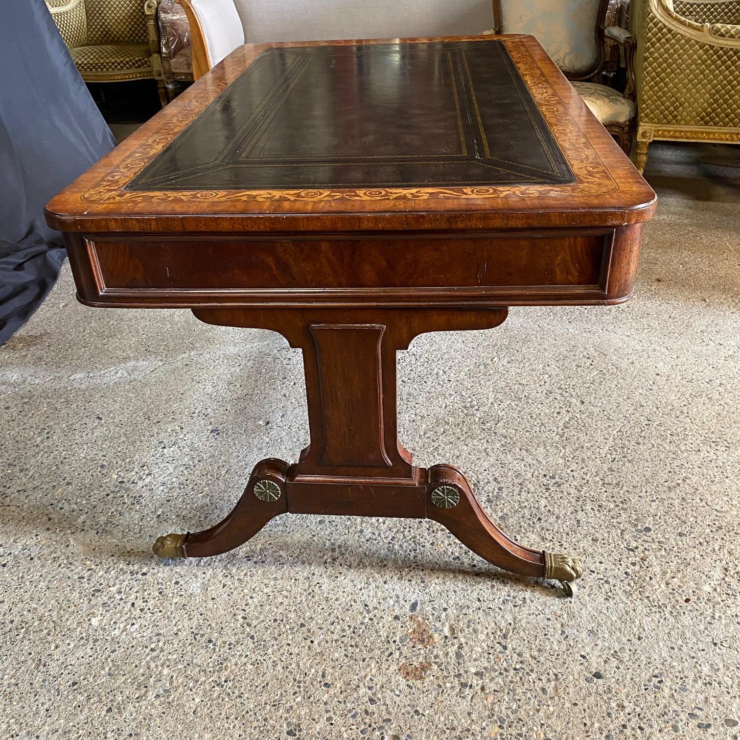 British Regency Style Maitland Smith Mahogany Partners Two Sided Desk In Good Condition In Hopewell, NJ
