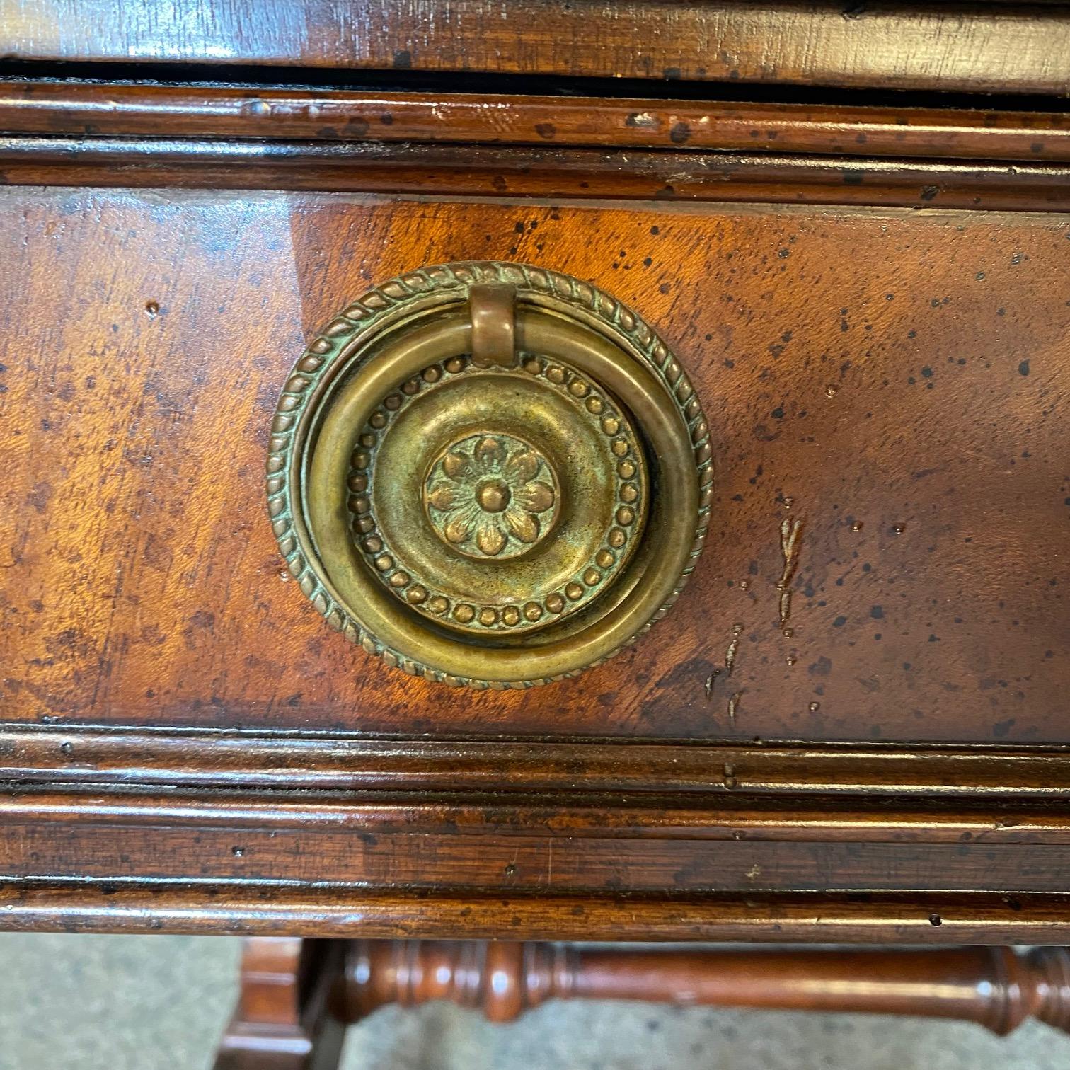 Brass British Regency Style Maitland Smith Mahogany Partners Two Sided Desk