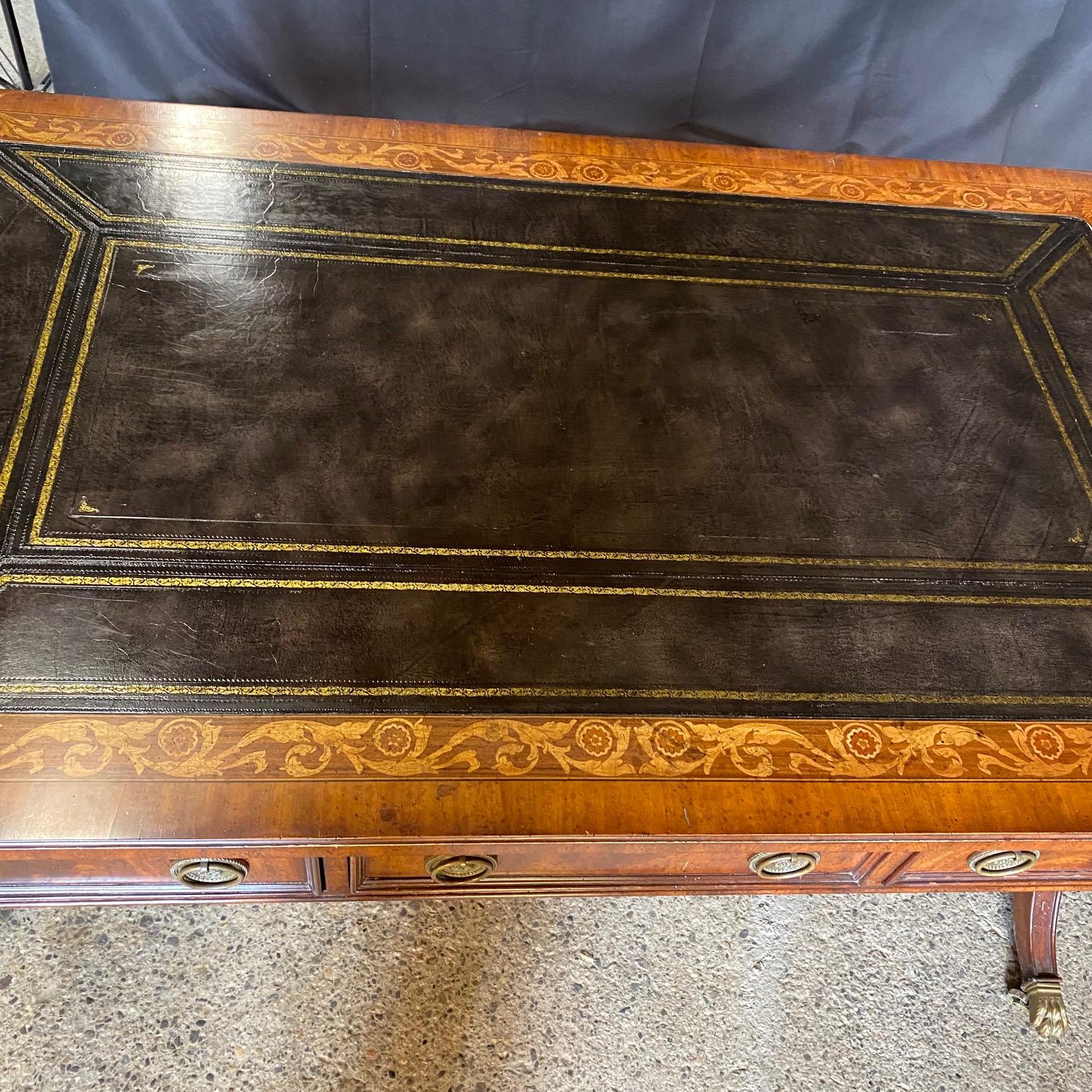 British Regency Style Maitland Smith Mahogany Partners Two Sided Desk 1