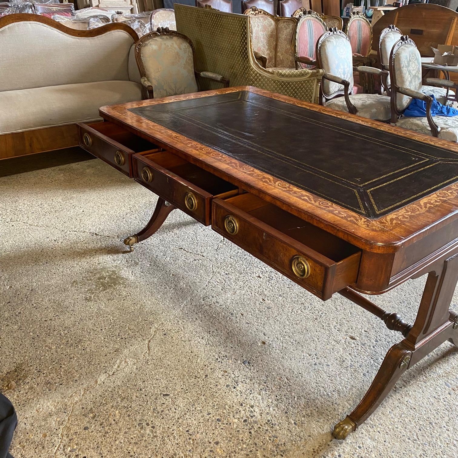 British Regency Style Maitland Smith Mahogany Partners Two Sided Desk 3