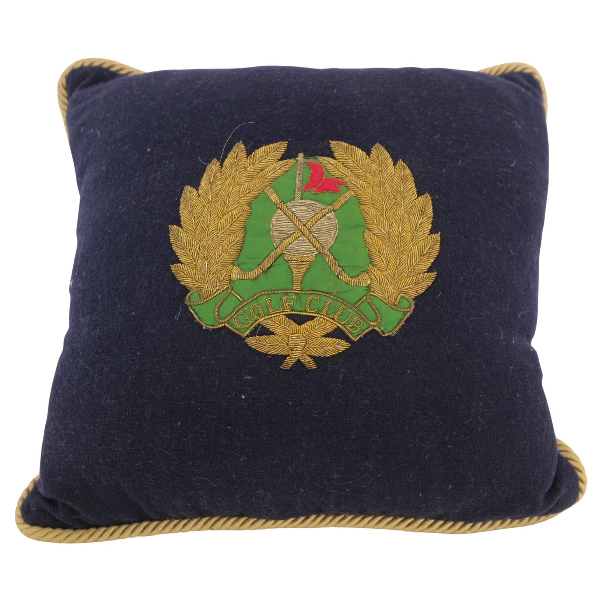 British Royal Golf Club Blue and Gold Thread Embroidered Pillow