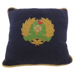 Vintage British Royal Golf Club Blue and Gold Thread Embroidered Pillow