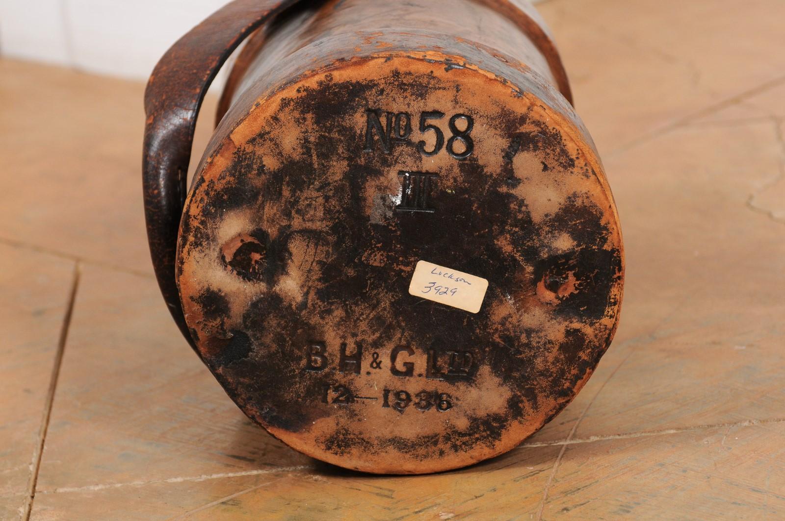 British Royal Navy Leather Cordite Bucket with BH & G Ltd Stamp on the Underside 11