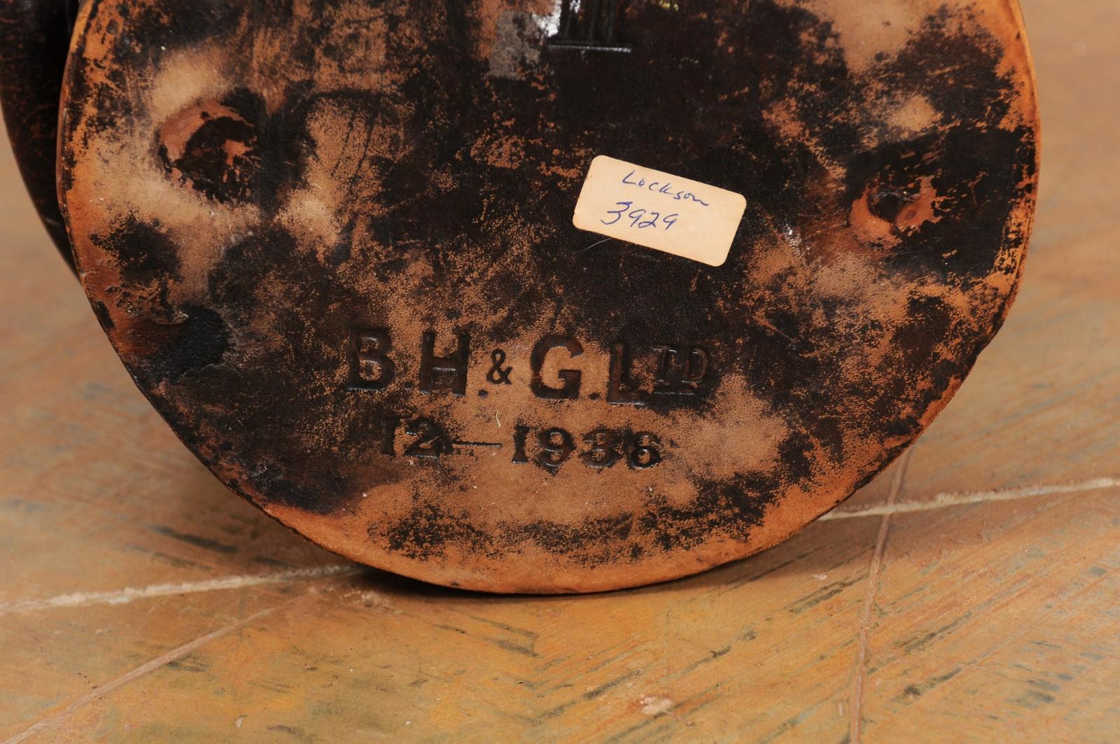 British Royal Navy Leather Cordite Bucket with BH & G Ltd Stamp on the Underside 12