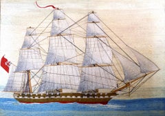 British Sailor's Large Woolwork of a Royal Navy Ship Under Full Sail