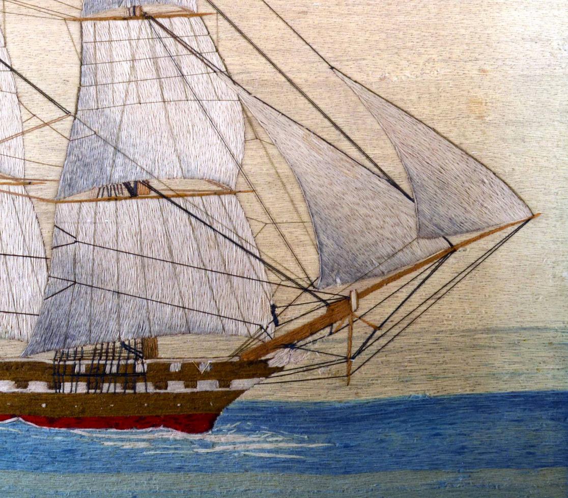 British Sailor's Large Woolwork of a Royal Navy Ship Under Full Sail For Sale 2