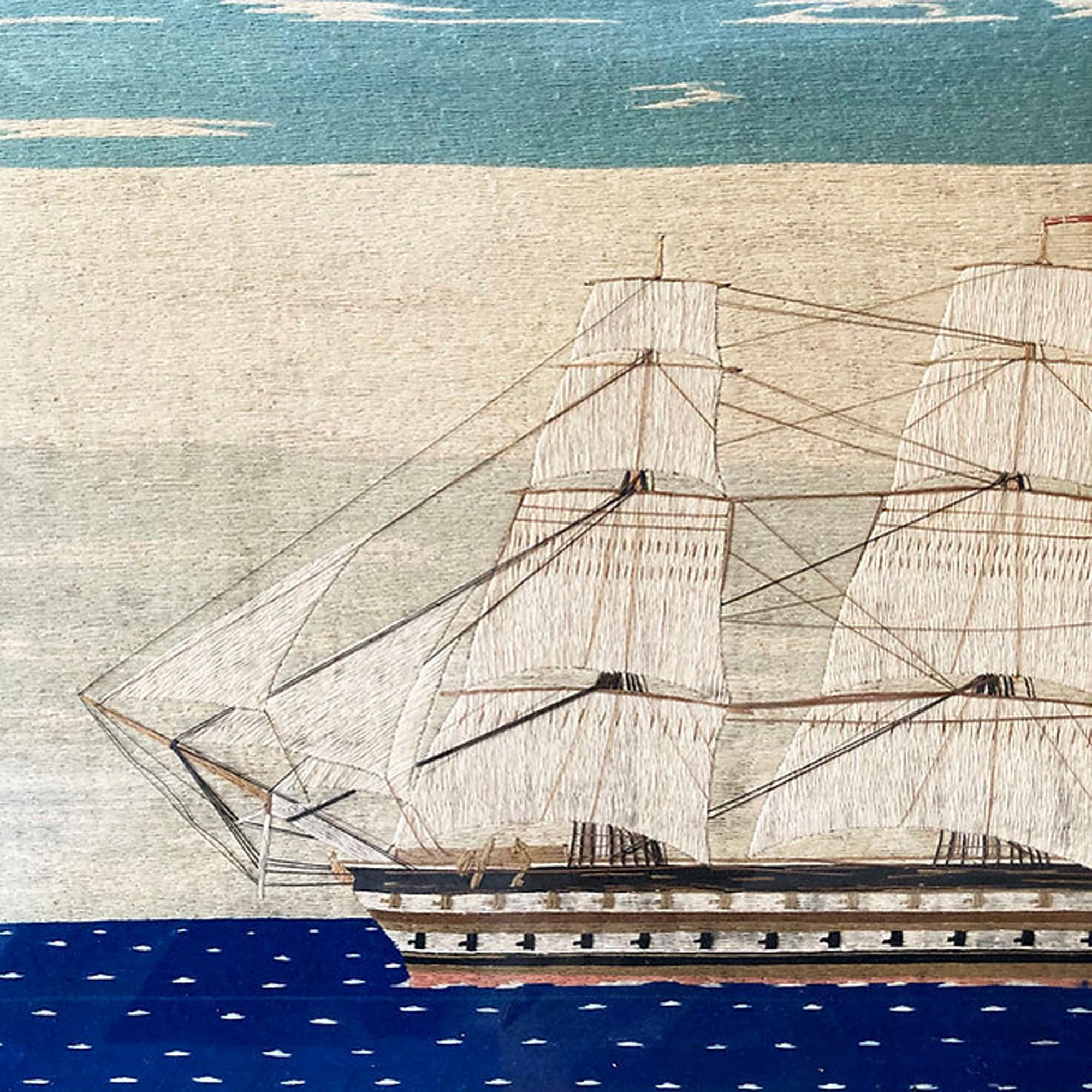 English British Sailor's Large Woolwork of HMS Brunswick For Sale