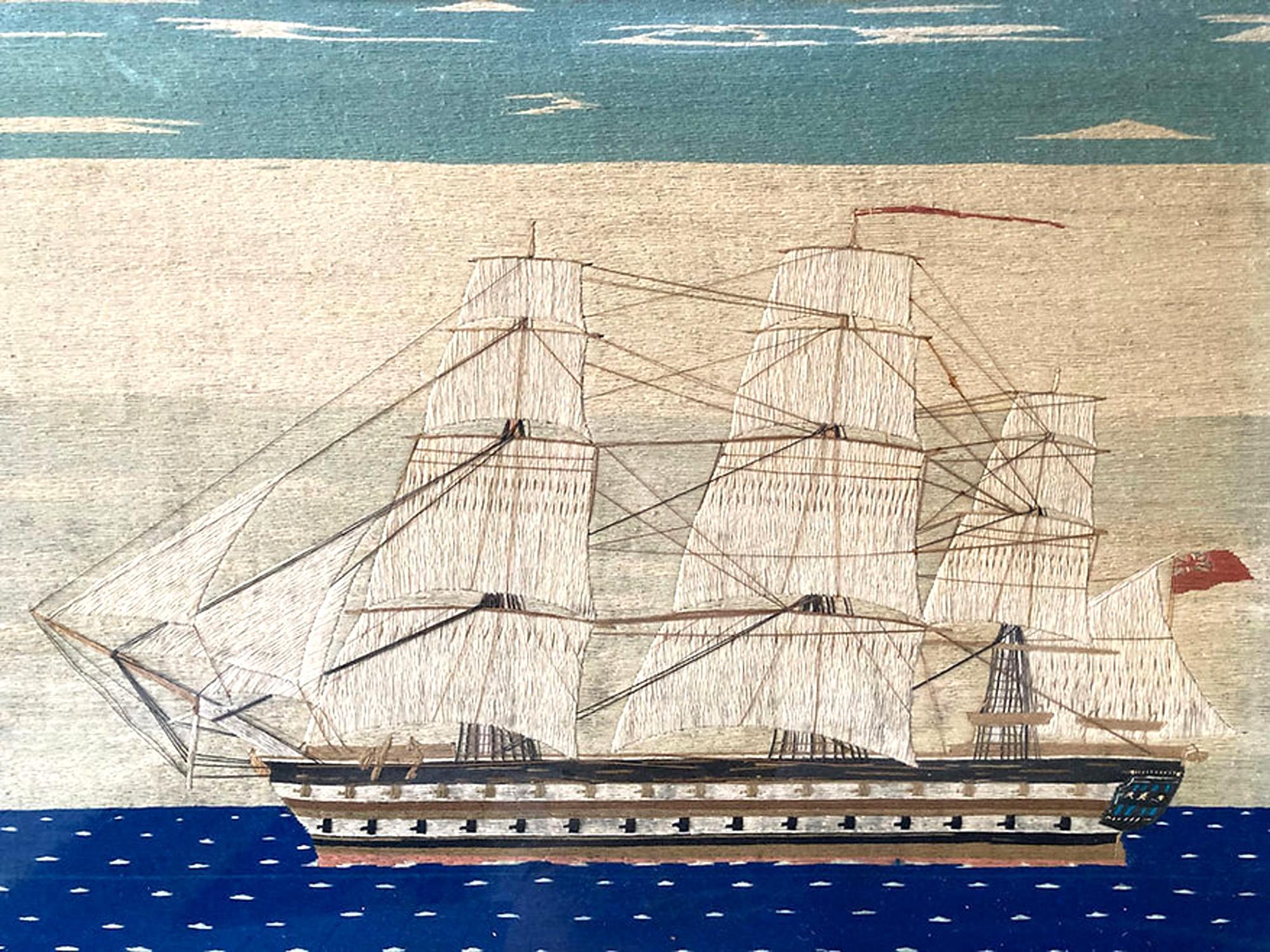 British Sailor's Large Woolwork of HMS Brunswick In Good Condition For Sale In Downingtown, PA