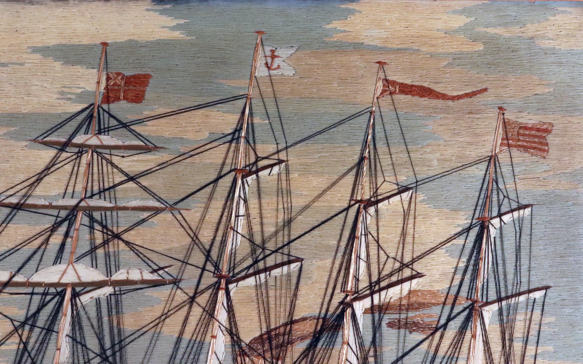 Gran obra de lana de marinero británico con barco llamado La ciudad de Roma en un mar embravecido en venta 3