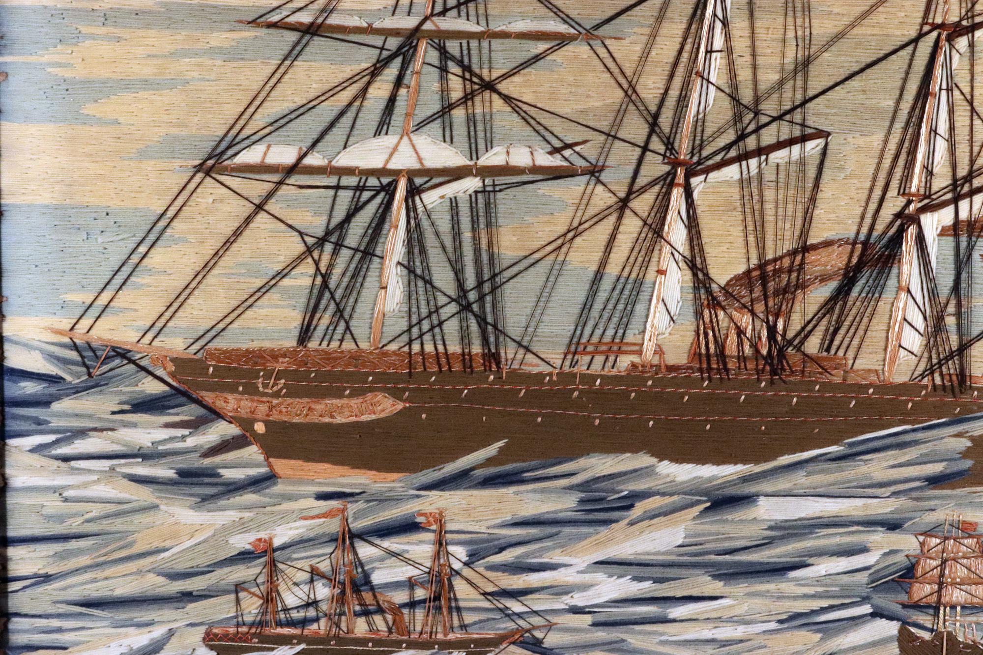 Gran obra de lana de marinero británico con barco llamado La ciudad de Roma en un mar embravecido Inglés en venta