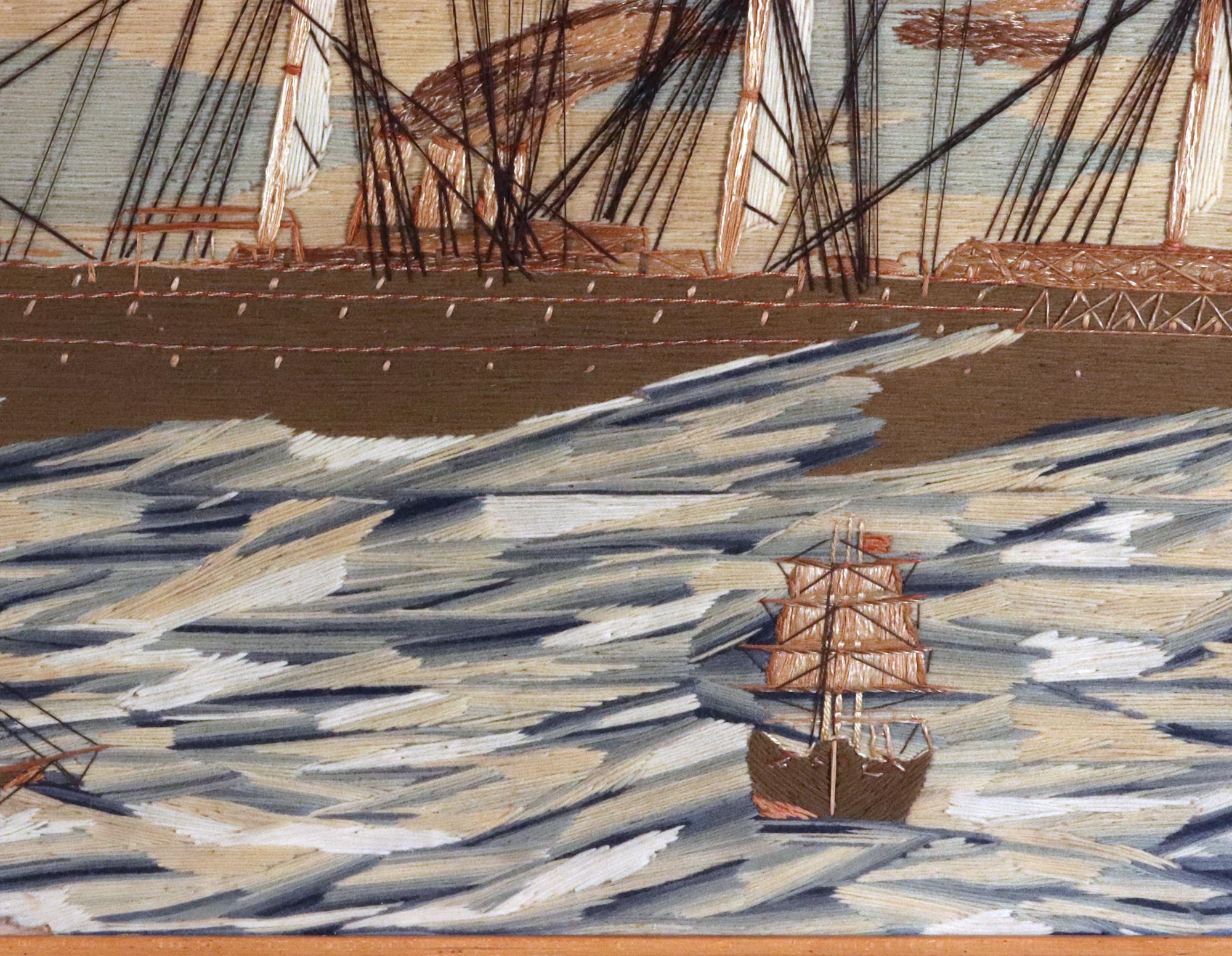 Gran obra de lana de marinero británico con barco llamado La ciudad de Roma en un mar embravecido Lana en venta