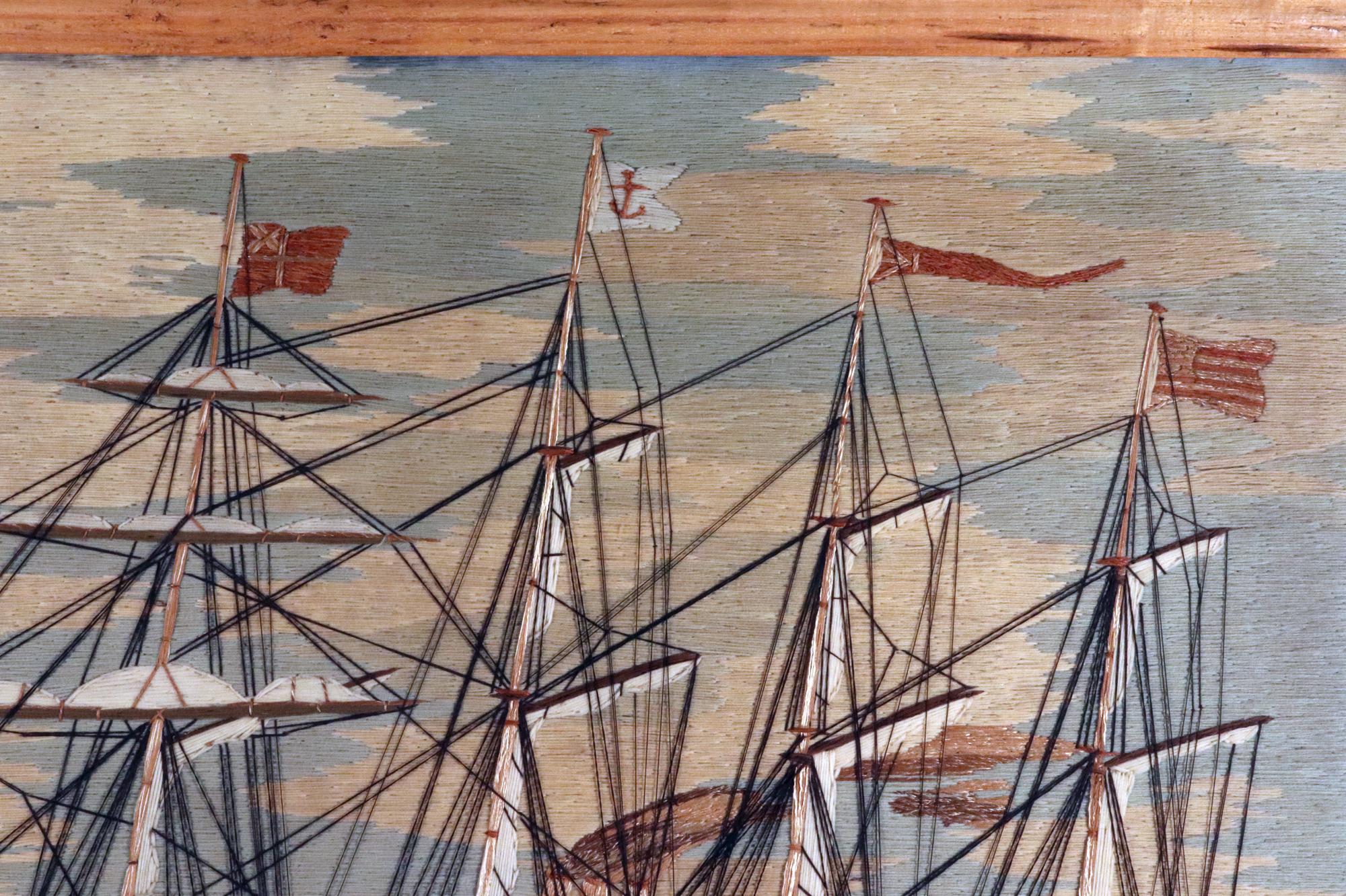 Gran obra de lana de marinero británico con barco llamado La ciudad de Roma en un mar embravecido en venta 2