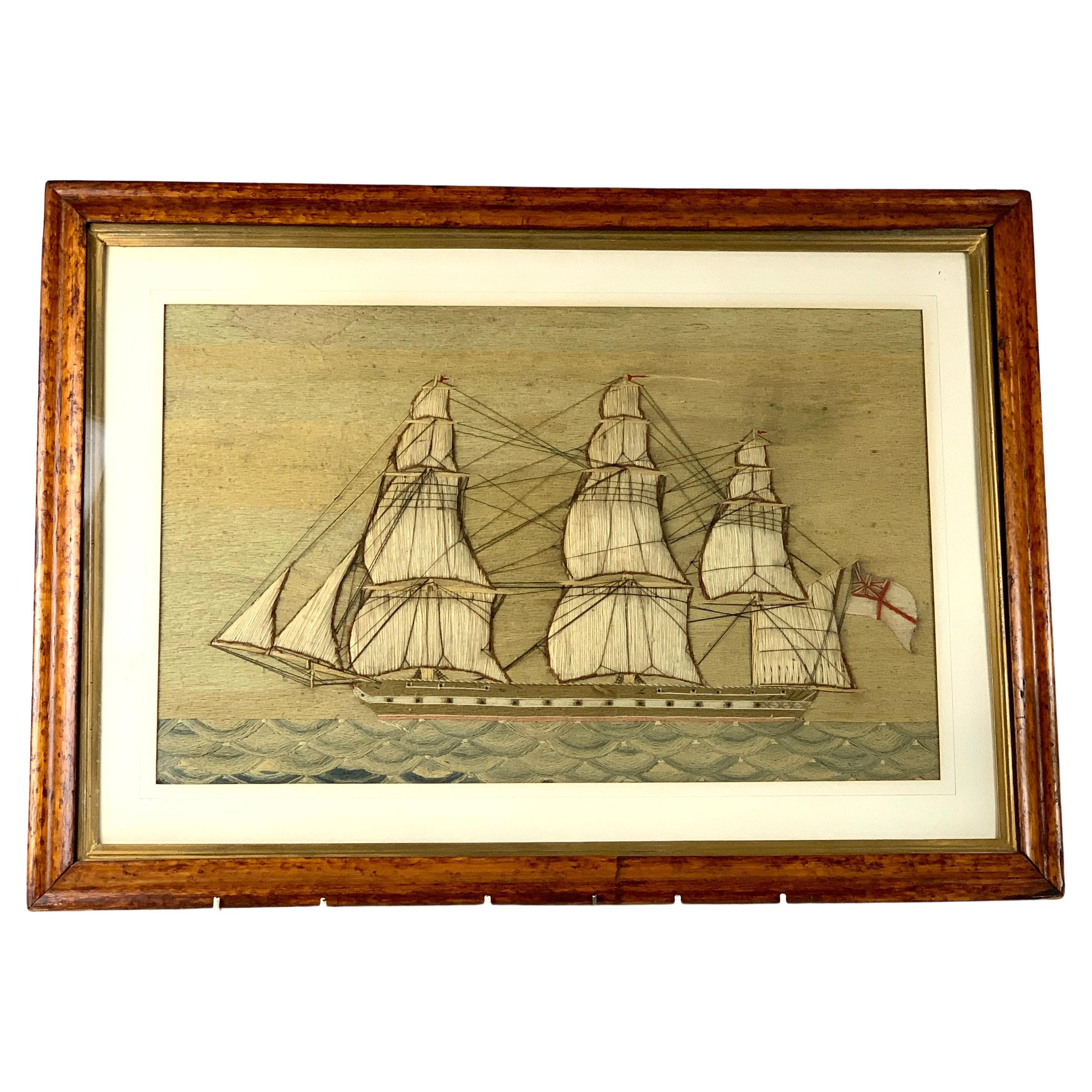 British Sailor's Large Woolwork Woolie of a Sailing Ship  For Sale