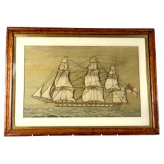 Antique British Sailor's Woolwork 'Woolie' Sailing Ship 19th Century Maritime