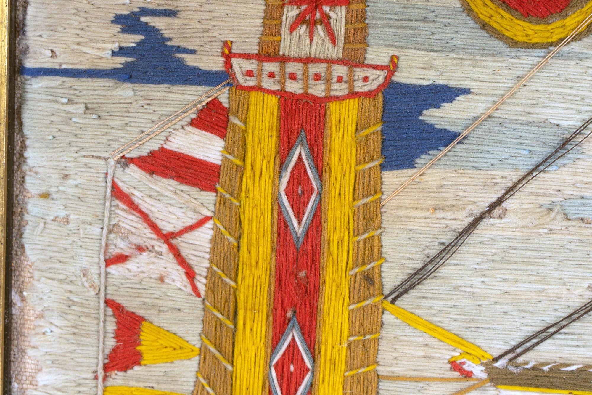 British Sailor's Naive Woolwork of Royal Navy Ship H.M.S. St For