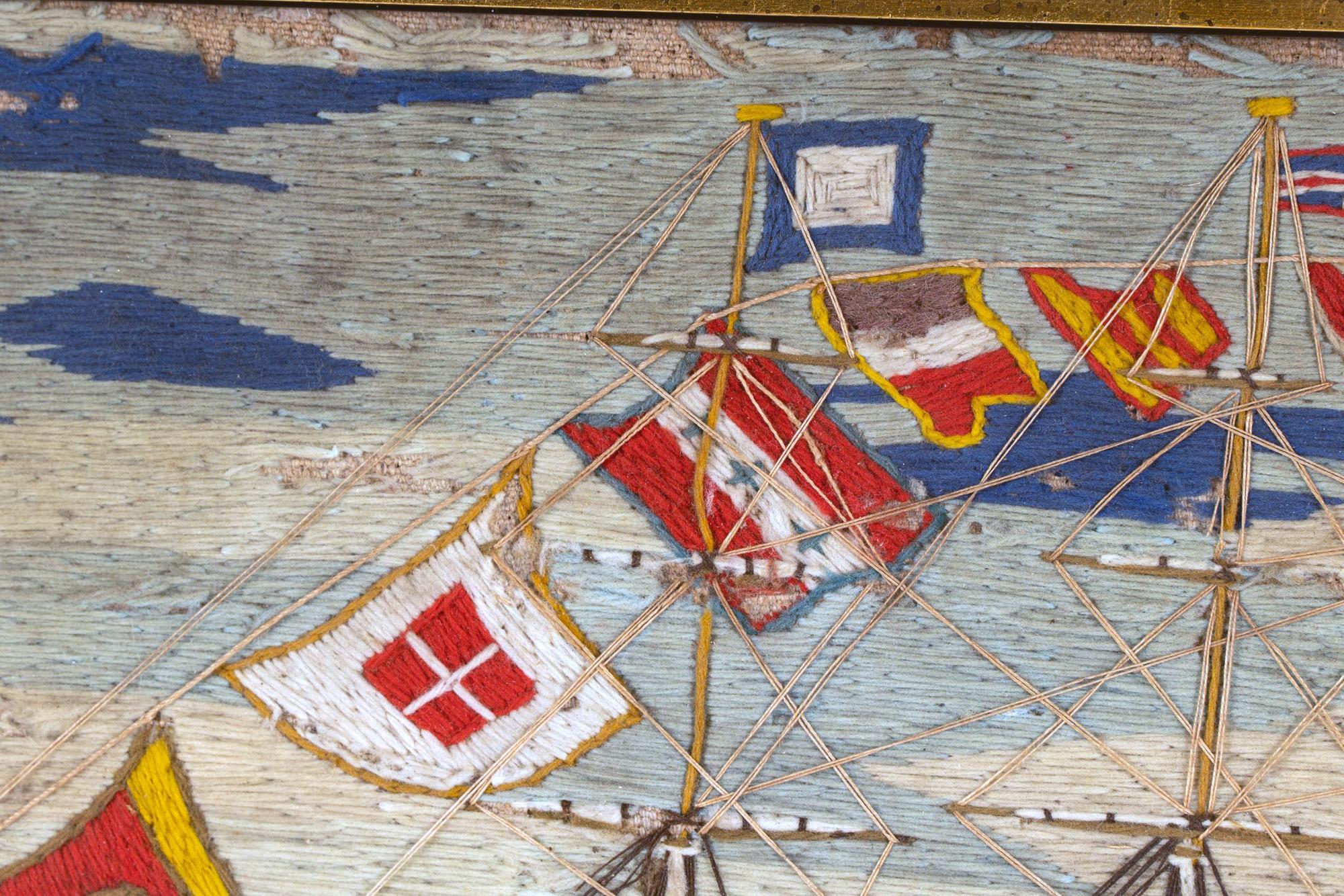 Travail de laine naïf d'un marin britannique représentant le navire de la marine royale H.M.S. St George en vente 3