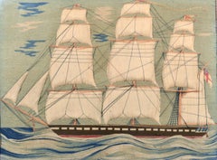 British Sailor's Woolie of a Royal Navy Ship with an Unusual Sea circa 1865-1885