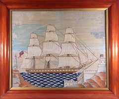 British Sailor's Woolwork depicting a Royal Navy Ship With Striking Sea