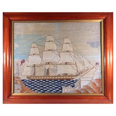 British Sailor's Woolwork depicting a Royal Navy Ship With Striking Sea