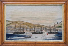 British Sailor's Woolwork of a Fleet of Ships Passing a Town