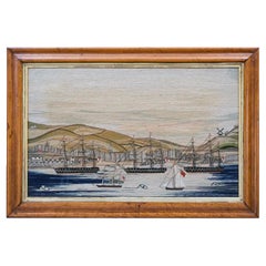 British Sailor's Woolwork of a Fleet of Ships Passing a Town