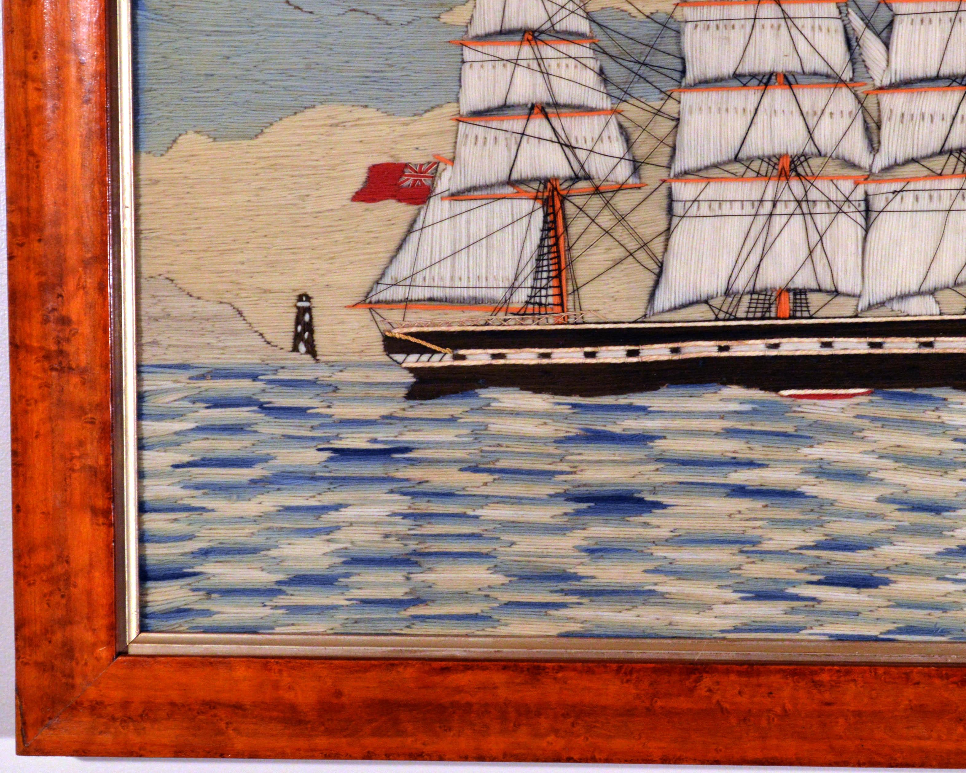 English British Sailor's Woolwork of a Merchant Navy Three Masted Ship, circa 1875