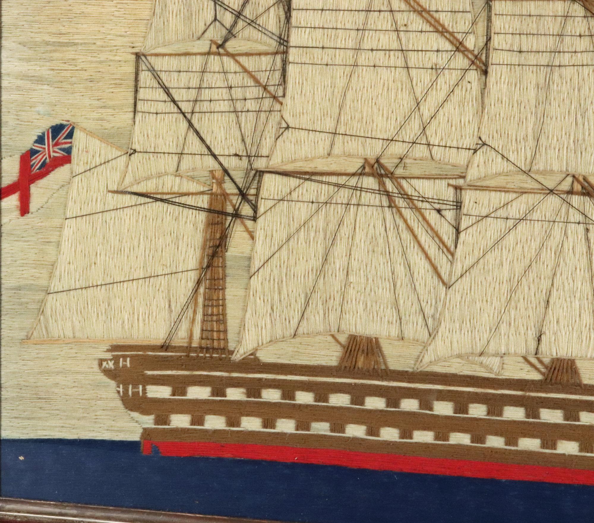 Folk Art British Sailor's Woolwork of a Royal Navy Second Rate Battleship For Sale