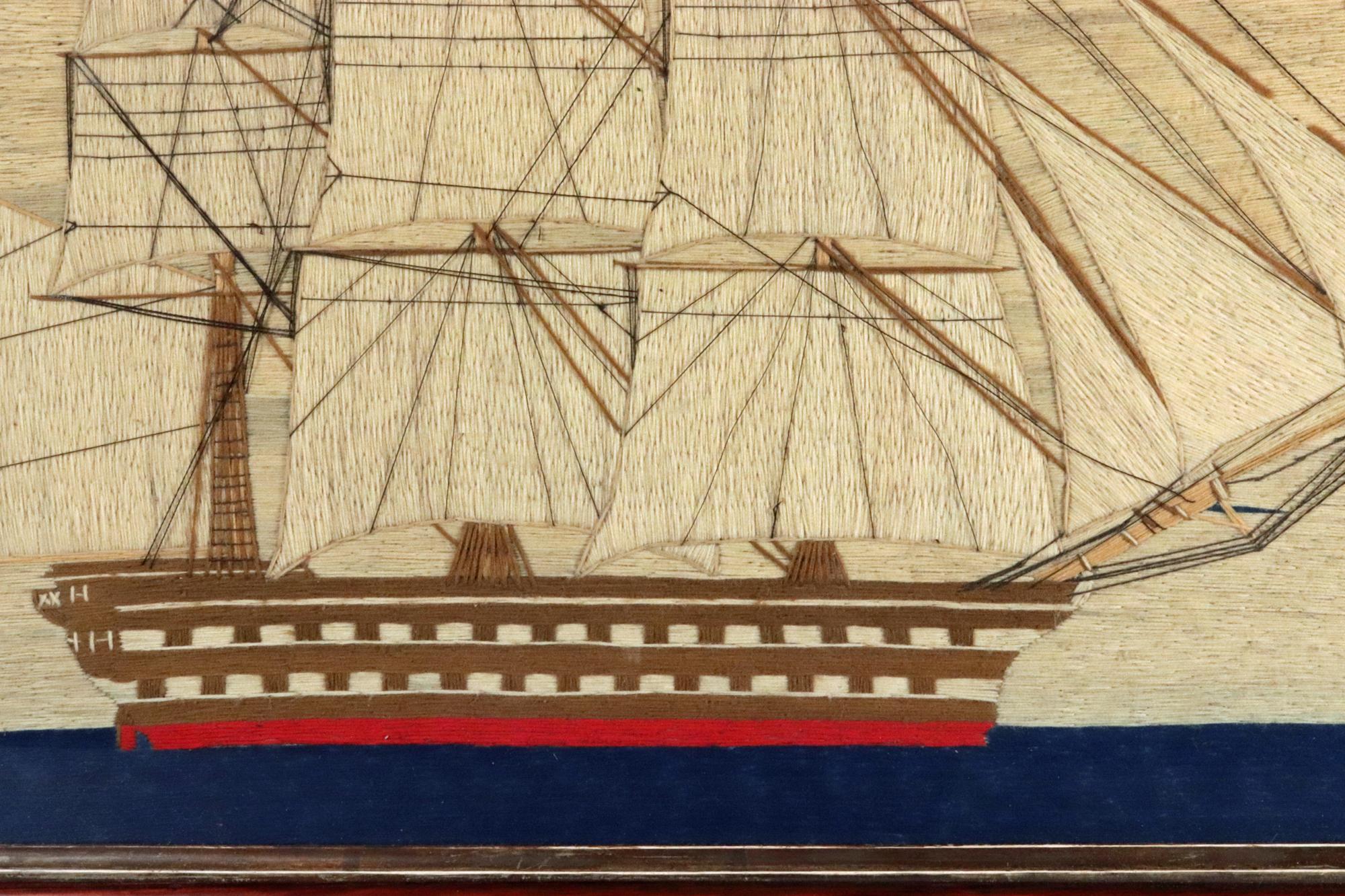 English British Sailor's Woolwork of a Royal Navy Second Rate Battleship For Sale