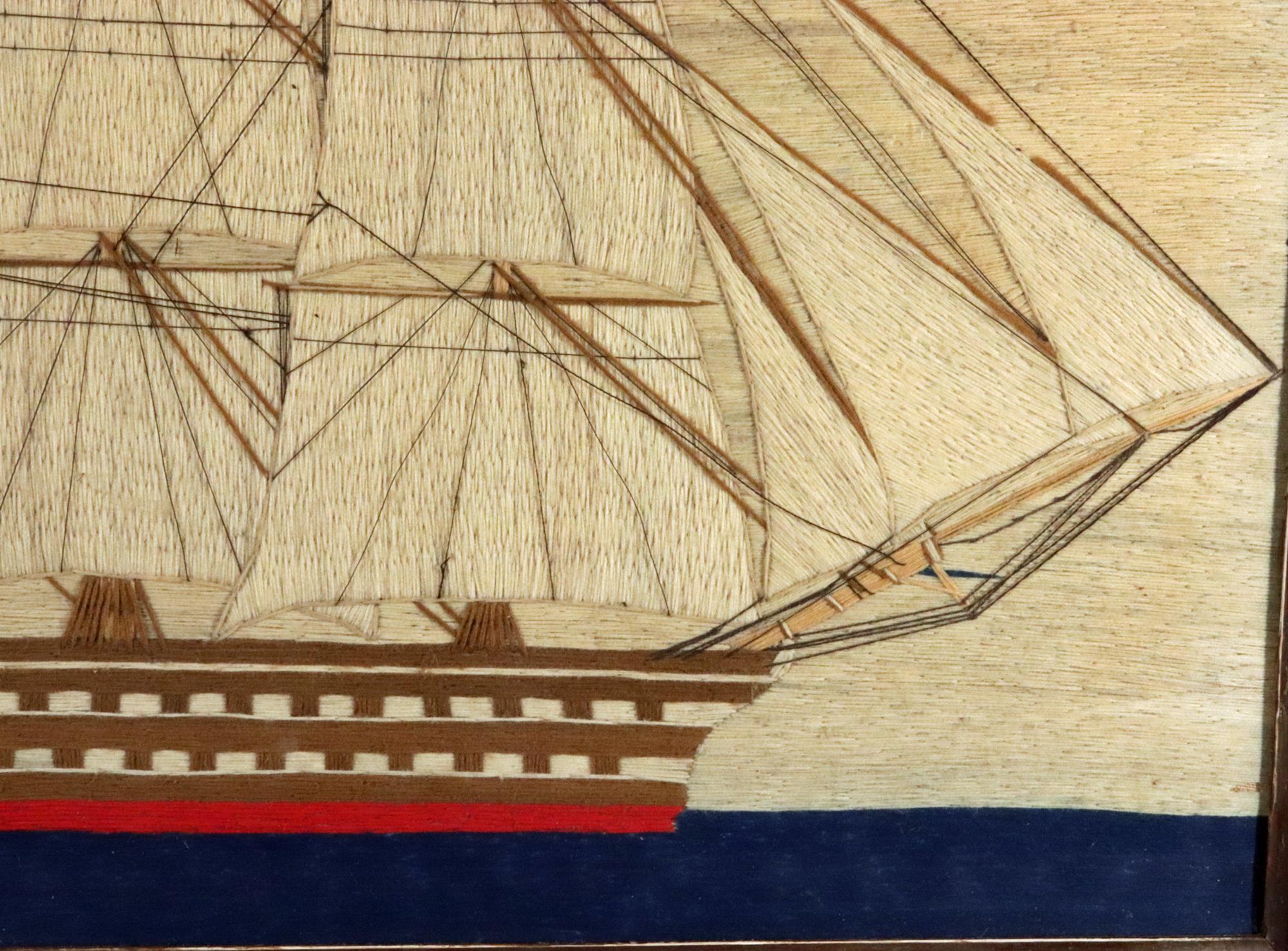 British Sailor's Woolwork of a Royal Navy Second Rate Battleship In Good Condition For Sale In Downingtown, PA