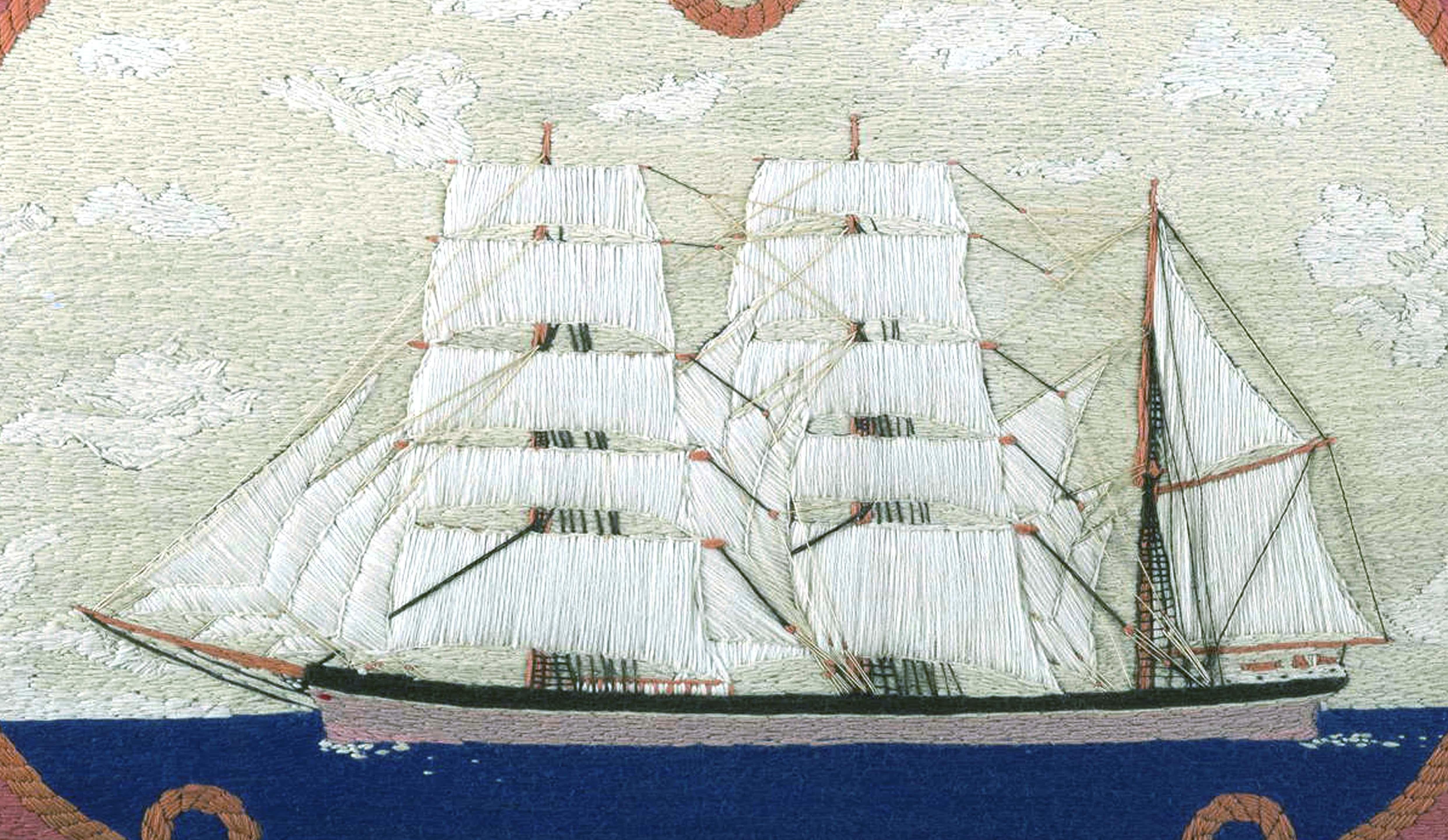 English British Sailor's Woolwork or Woolie of a Royal Navy Ship, circa 1870