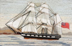 British Sailor's Woolwork of a Royal Navy Ship with Red Ensign