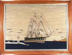 British Sailor’s Woolwork of a Second Rate Ship of the Line Entering Port