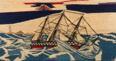 British Sailor's Woolwork of a Ship in Dramatic Seas off a Coastline