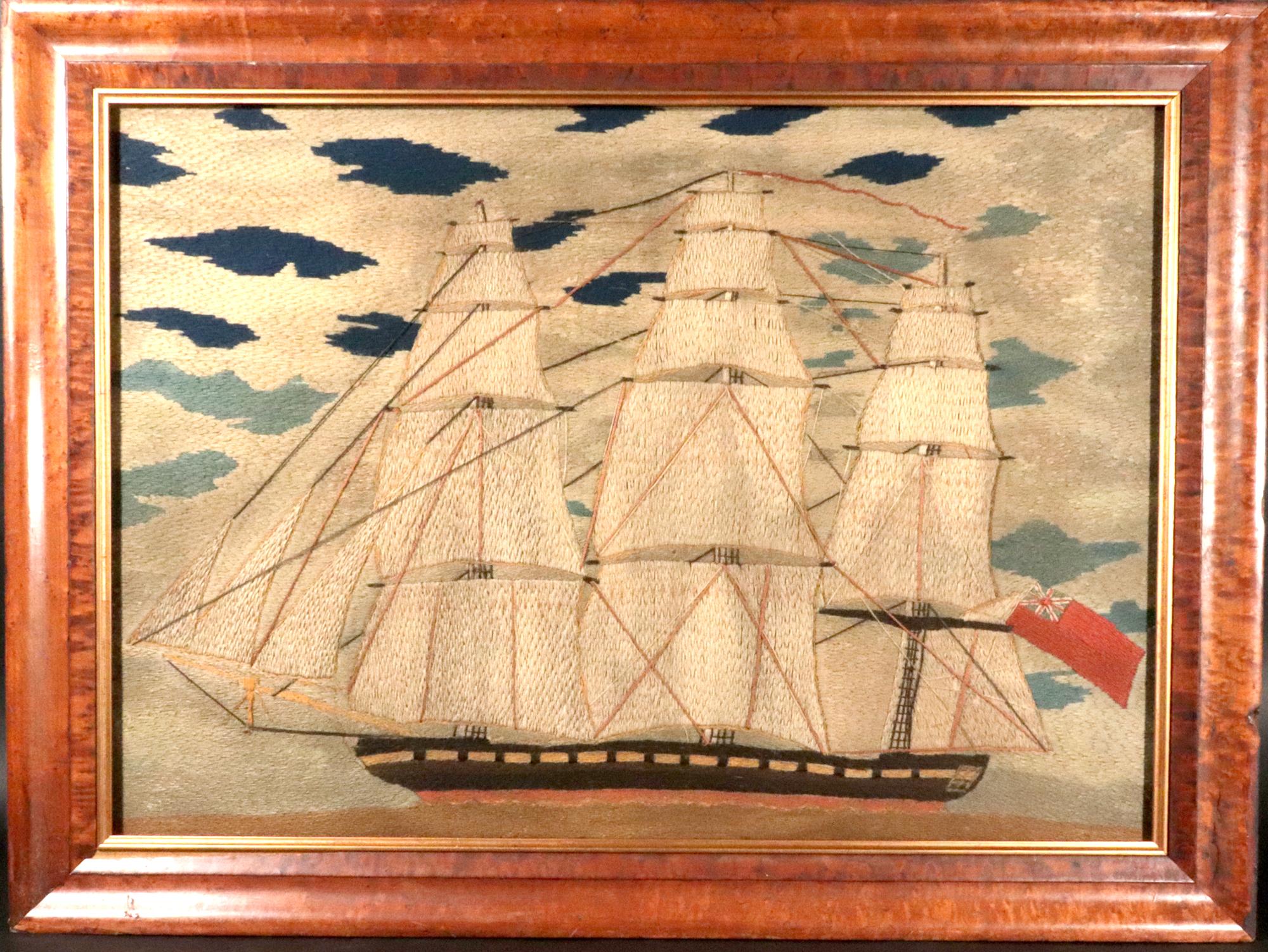 Folk Art British Sailor's Woolwork of a Tea Clipper For Sale
