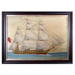 British Sailor’s Woolwork of a Three-Masted Ship Flying the Red Ensign Circa 186