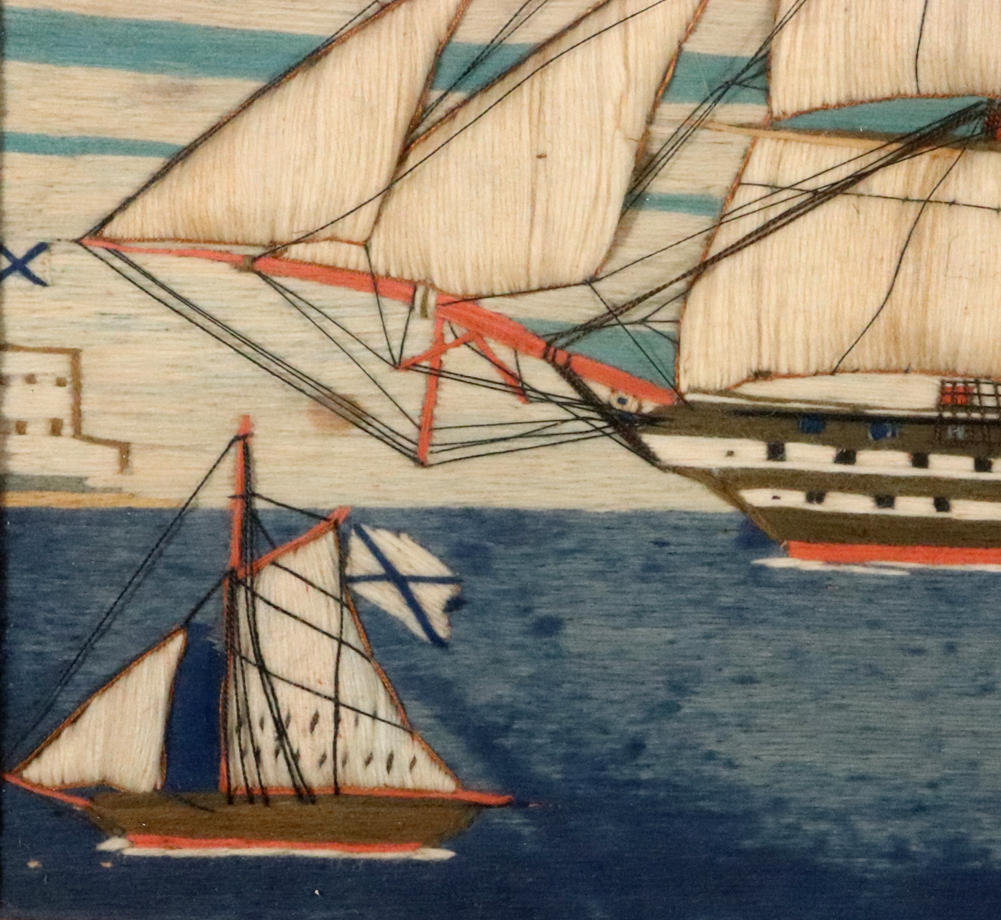 British Sailor's Woolwork of Four ships including two Royal Navy Ships For Sale 1