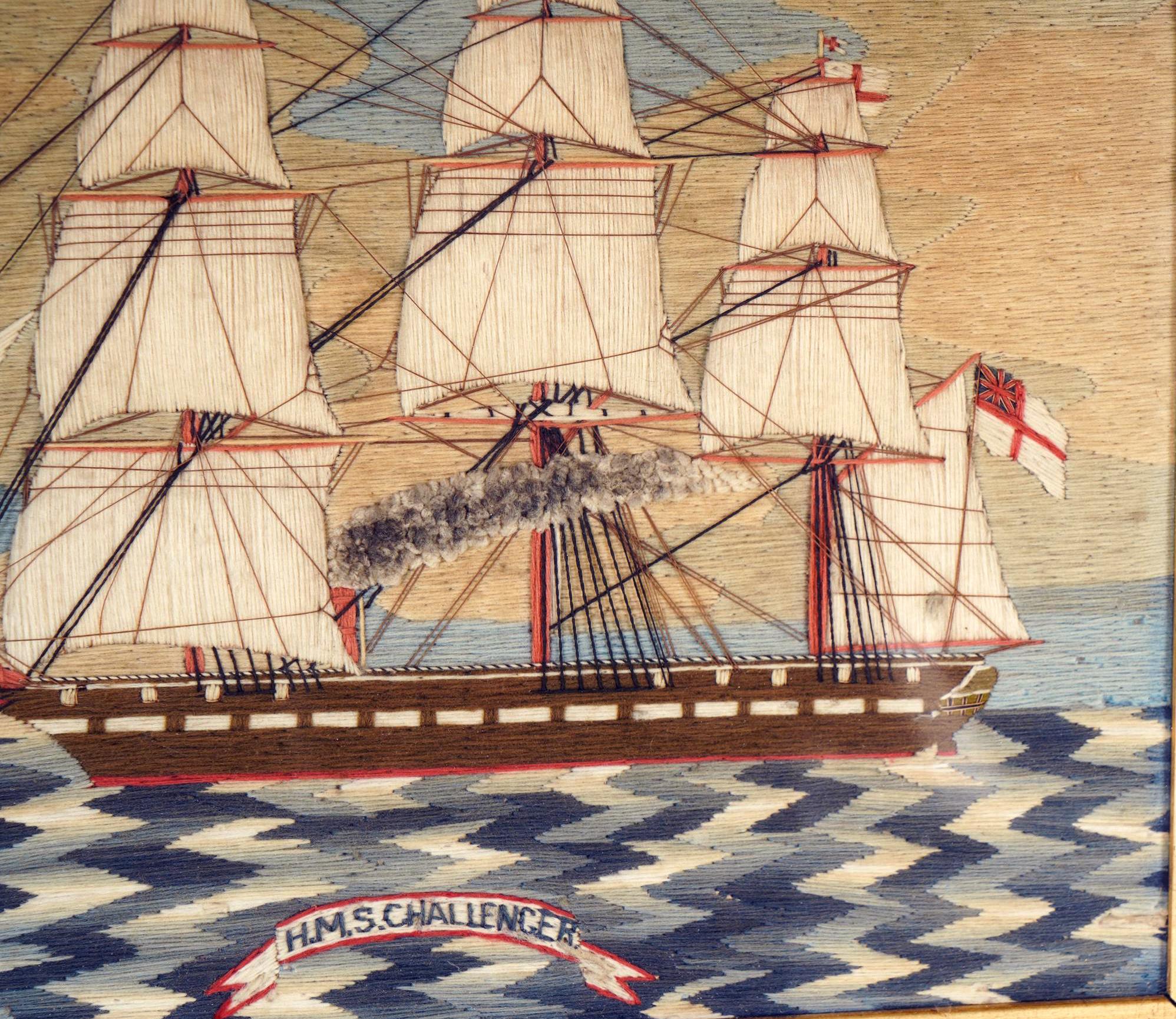 English British Sailor's Woolwork of H.M.S. Challenger