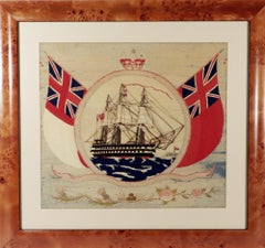 British Sailor's Woolwork of HMS Victor Emanuel with Red and White Ensign Border