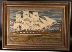 British Sailor's Woolwork of Named HMS Atalanta Coming into Port