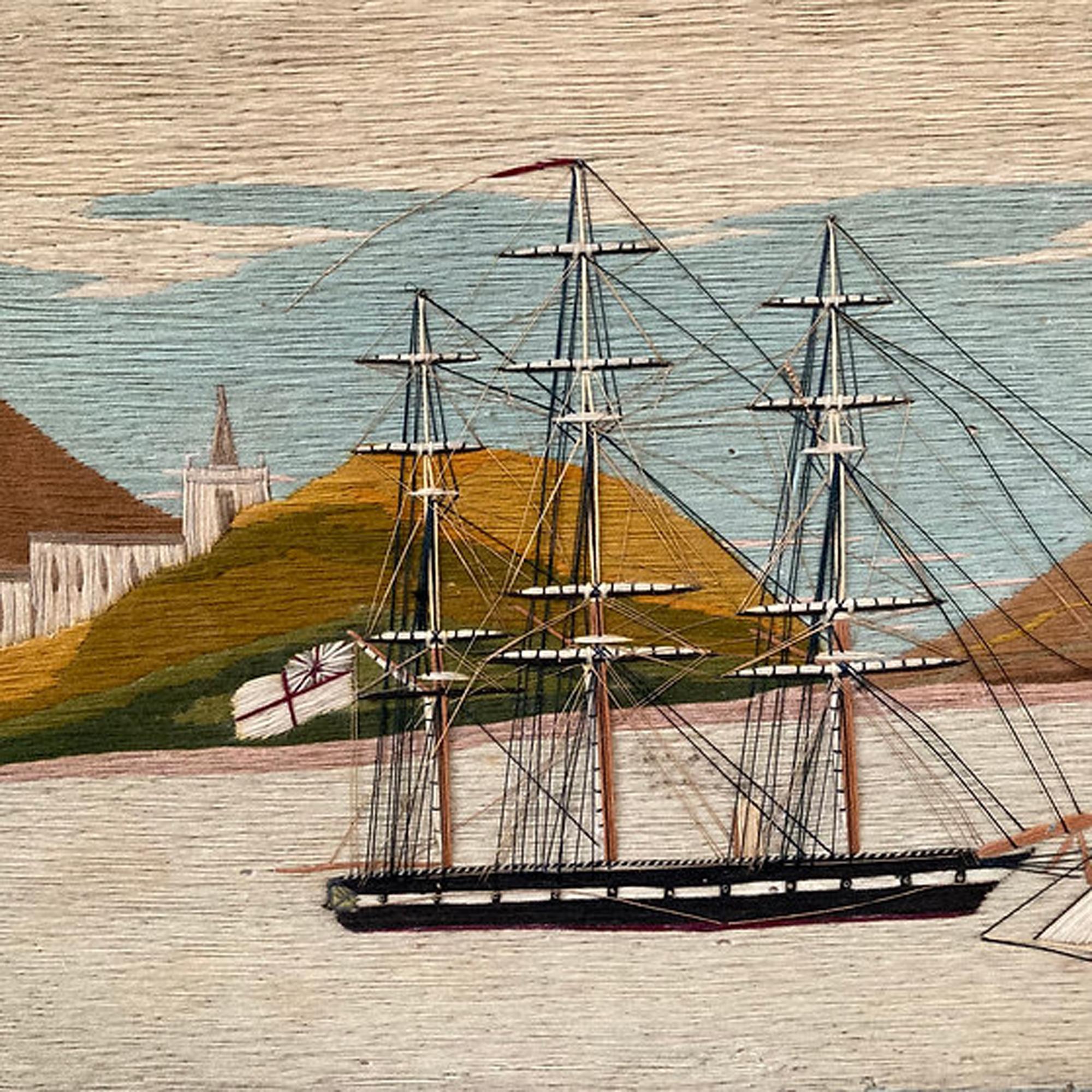 British Sailor's Woolwork of Royal Navy Ship Anchored in Bay For Sale 5